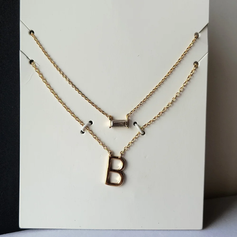 2-piece Necklace Set Gold Tone Initial Letter 